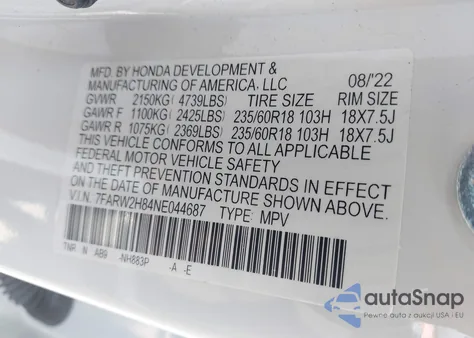2022 Honda Cr-V Awd Ex-L z USA, uszkodzony, nr VIN 7FARW2H84NE044687